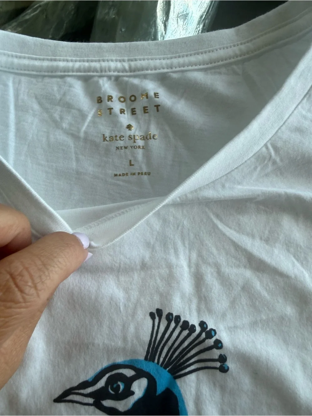 Kate Spade White Tee with Vibrant Peacock Graphic - Picture 3 of 4
